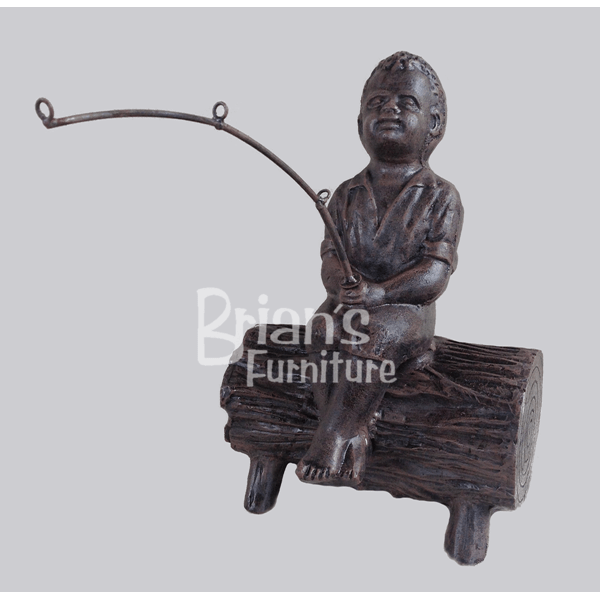 Fishing Boy with Pole on Log Statue - 20